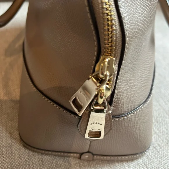 Coach Quinn Taupe Leather Domed Zipper Closure Top, Like New - Picture 6 of 6